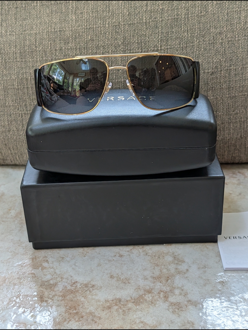 Versace VE2163 Gold Frame Dark Grey Lens Aviator Sunglasses New